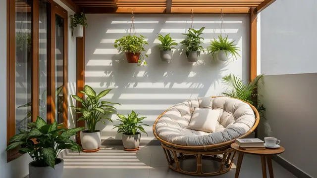 Teras Samping Rumah dengan Pergola Kayu