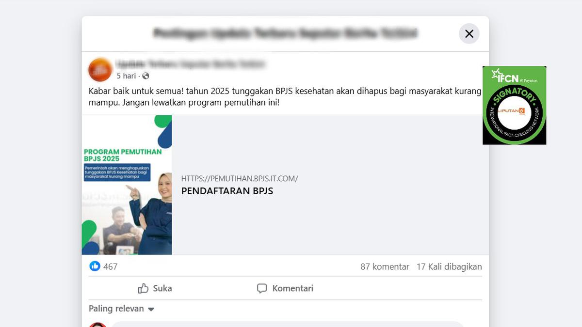 Cek Fakta: Tidak Benar Link Pendaftaran Program Pemutihan Tunggakan BPJS Kesehatan