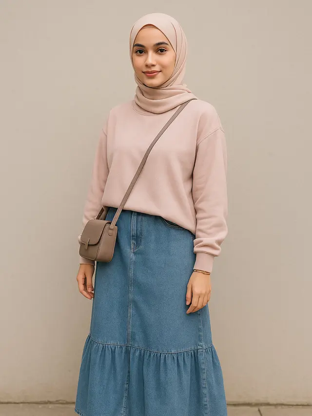 Rok Jeans Rempel dengan Atasan Oversize (Foto: ChatGPT)