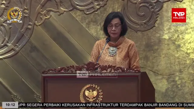 Menteri Keuangan Sri Mulyani Indrawati saat Rapat Paripurna DPR RI, Senin (20/5/2024). (Fot: tangkapan layar/ Arief RH)