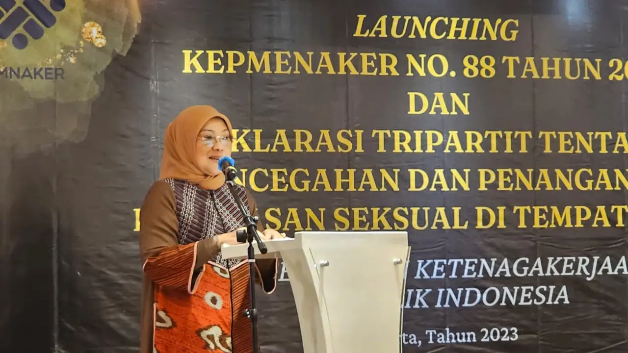 Launching Kepmenaker 88 Tahun 2023 serta Penandatanganan Deklarasi Triartit ini diselenggarakan di Aula Apindo Training Centre (ATC) Jakarta pada hari ini Kamis,1 Juni 2023.(Dok Kemnaker)