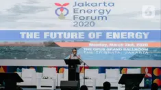 Menteri ESDM  Arifin Tasrif memberikan sambutan dalam pembukaan Jakarta Energy Forum 2020 di Jakarta, Senin (2/3/2020). Jakarta Energy Forum 2020 tersebut mengangkat tema ‘The Future of Energy’. (Liputan6.com/Faizal Fanani)