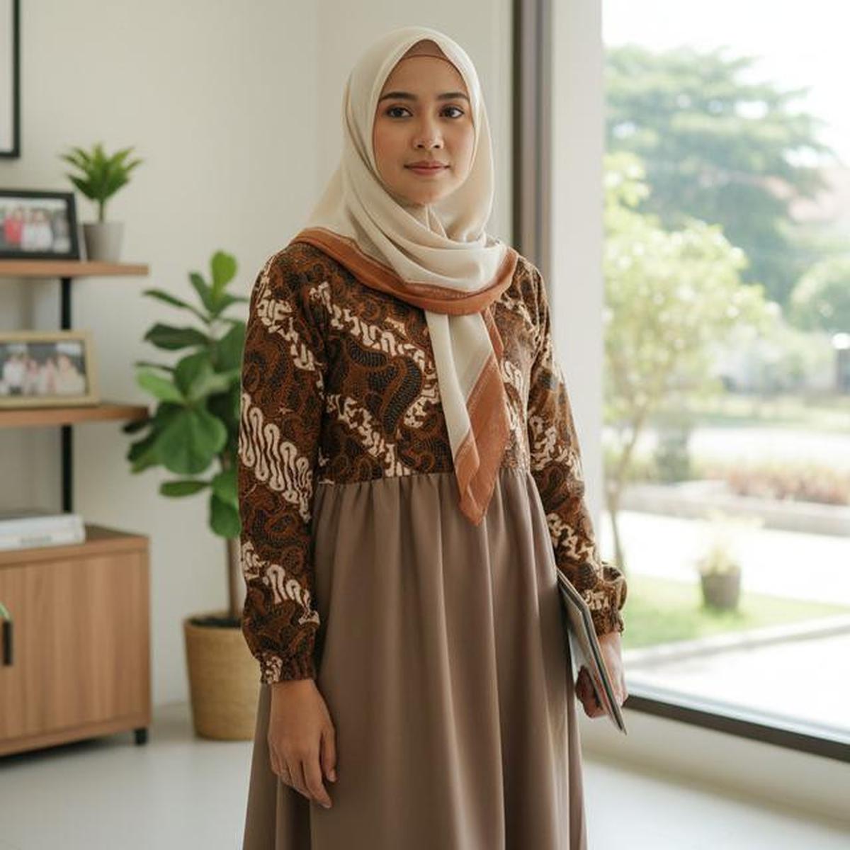 7 Model Gamis Kombinasi Atas Batik Bawah Polos dengan Warna yang Cocok untuk Semua Skin Tone