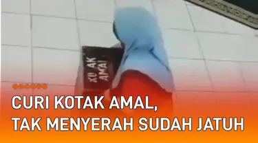 Aksi pencurian terekam CCTV. Terjadi di sebuah masjid di Tugu Mulyo, Musi Rawas, Sumatera Selatan (9/3/2022). Sosok berpakaian wanita berhijab menggondol kotak amal setinggi satu meter.