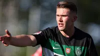 Pemain depan Sporting Lisbon asal Swedia #09, Viktor Gyokeres, bereaksi selama pertandingan final 'Taca de Portugal' (Piala Portugal) antara SL Benfica dan Sporting CP di stadion Jamor di Oeiras, pada 25 Mei 2025. (CARLOS COSTA /AFP)