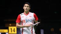 Pebulutangkis Tim Thomas Indonesia, Jonatan Christie saat menghadapi wakil Thailand, Kantaphon Wangcharoen di Impact Arena, Bangkok, Senin (9/5/2022) malam WIB.