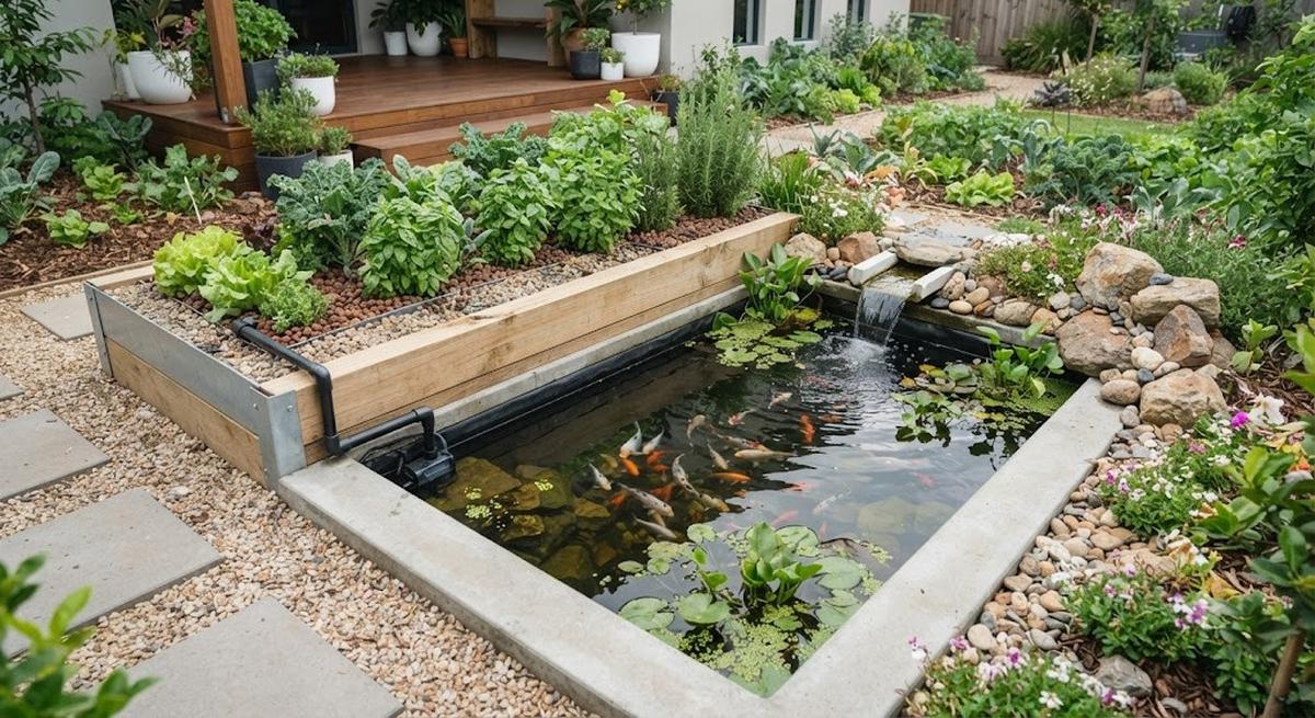 Kolam Mini dengan Sistem Aquaponik Sederhana (AI Generated)