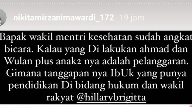 Unggahan Nikita Mirzani. (Foto: Instagram @nikitamirzanimawardi_172)