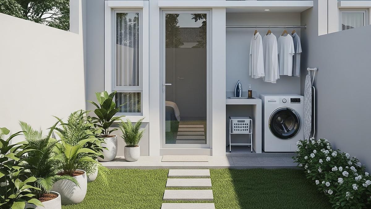 7 Contoh Rumah Kecil Type 30 dengan Taman Belakang dan Sudut Laundry yang Rapi