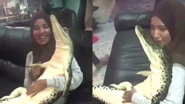 Berfoto dengan Buaya yang Ia Temukan, Gadis Ini Malah Dikritik Netizen