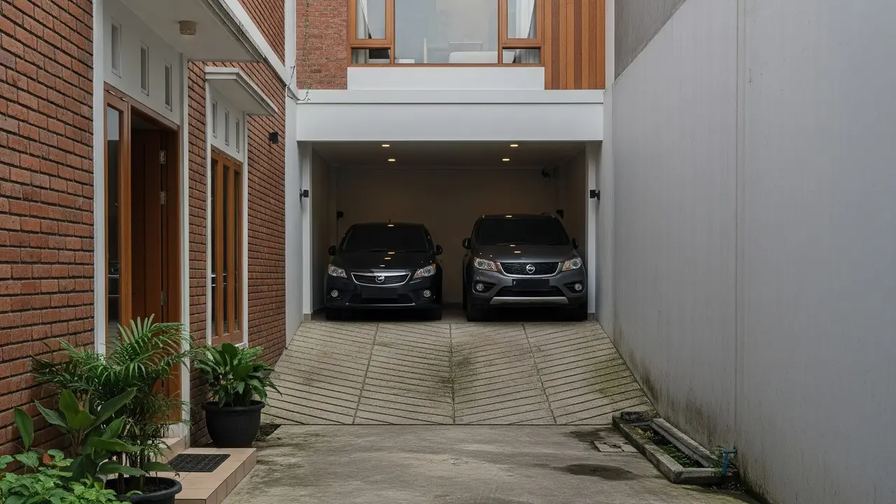 Desain Rumah Kecil di Gang Tapi Punya Garasi 2 Mobil