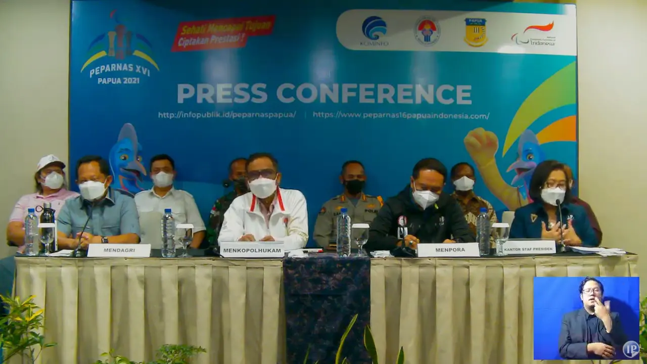 Konfrensi Pers di Media Center Kominfo Peparnas Papua di Kota Jayapura, Provinsi Papua, pada Jumat (12/11/2021).