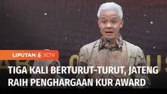Gubernur Jawa Tengah, Ganjar Pranowo menerima penghargaan Kredit Usaha Rakyat atau KUR Award 2022 dari Kementerian Koordinator Bidang Perekonomian Republik Indonesia, di Gedung Filateli, Jakarta. Provinsi Jawa Tengah mengalahkan Provinsi Jawa Timur u...