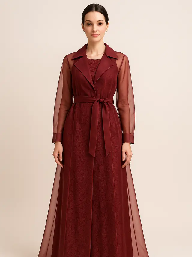 Model Long Dress Brokat Kombinasi Outer Organza Transparan