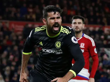Chelsea meraih kemenangan 1-0 atas Middlesbrough dalam lanjutan Premier League di Stadion Riverside, Middlesbrough, Minggu (20/11/2016). Diego Costa menjadi penentu kemenangan The Blues melalui golnya. (Reuters/Andrew Yates)