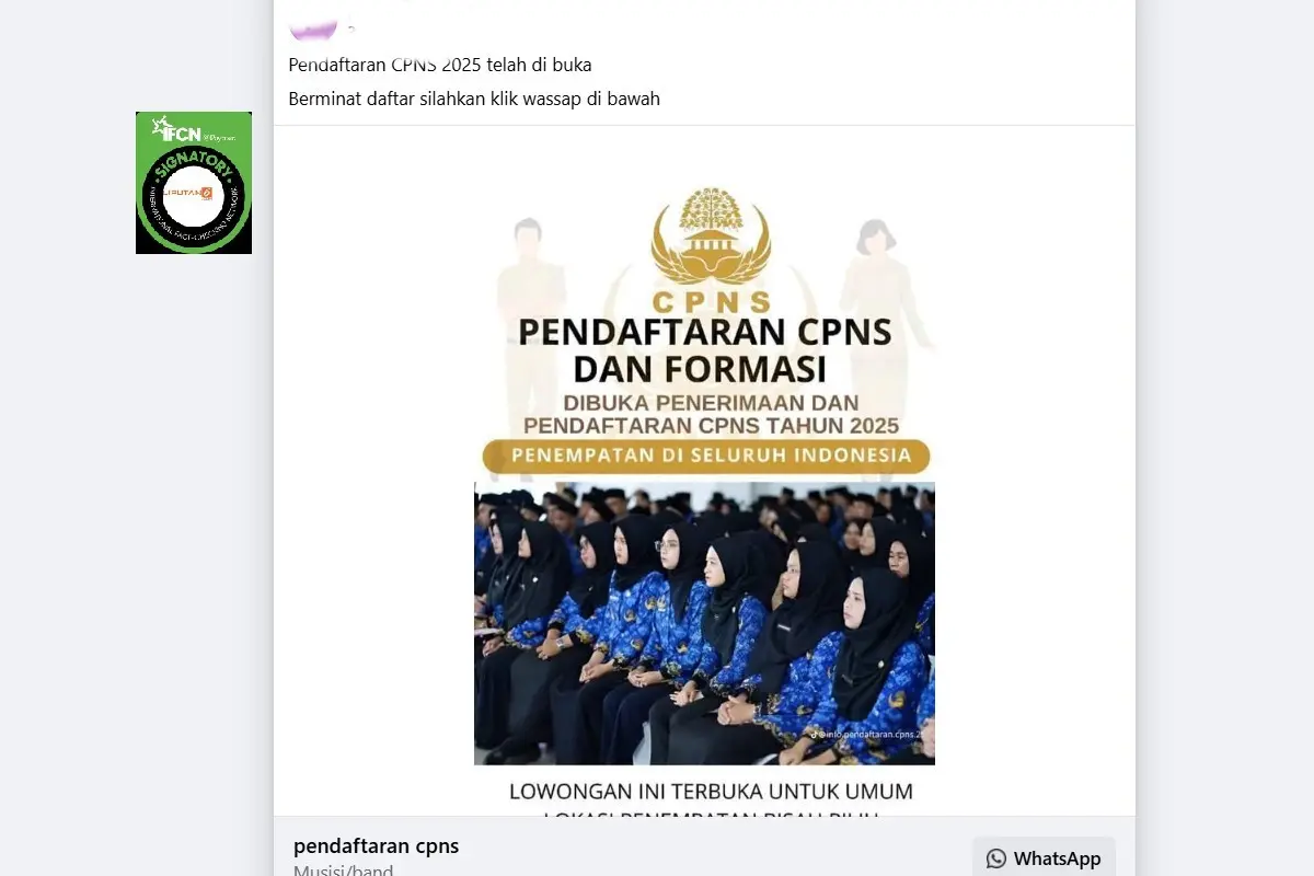 Tangkapan layar klaim link Whatsapp pendaftaran CPNS 2025.