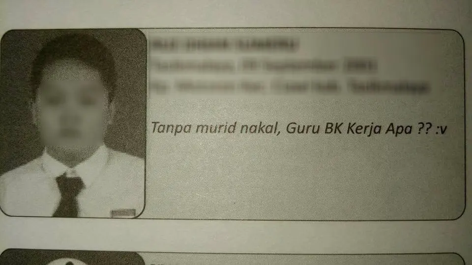 Menggelitik, penah menemukan pesan seperti ini di buku tahunanmu? (Sumber Foto: Facebook/Mana Saya Tau, Saya Kan Pencurry 4.0)