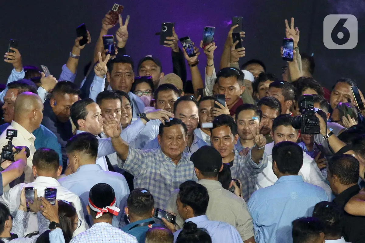 Momen Pidato Kemenangan Hasil Hitung Cepat Pasangan Prabowo-Gibran di Istora Senayan Jakarta