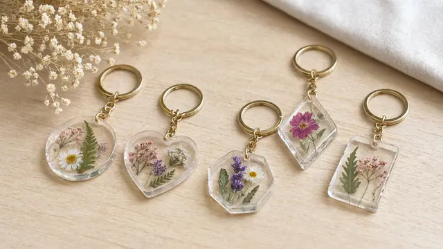 Gantungan Kunci Resin dengan Bunga Kering