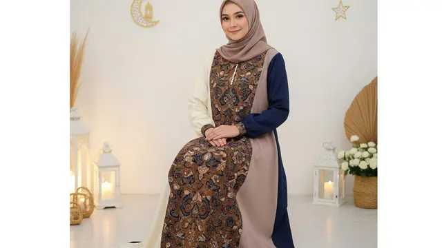 Model Gamis Batik Kombinasi Polos untuk Ibu-Ibu Pengajian Ramadan 2026