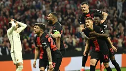 Bayer Leverkusen melaju ke Final Liga Europa melalui kemenangan agregat gol 4-2 atas AS Roma. (INA FASSBENDER/AFP)