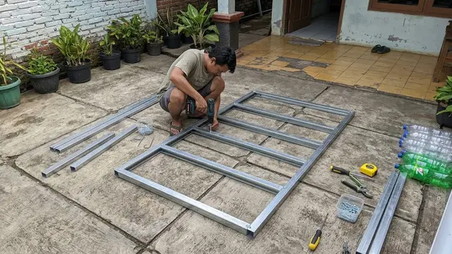Trik Pasang Rangka Spasi 5 Cm pada Kebun Botol Vertikal