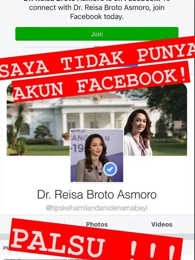 Akun Facebook Reisa Broto Asmoro palsu (Instagram/reisabrotoasmoro)