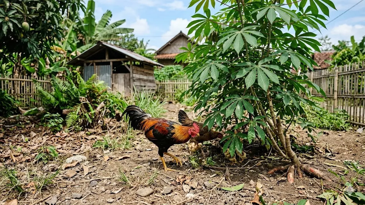 Cara Menggabungkan Ayam Kampung dan Pohon Singkong di Pekarangan