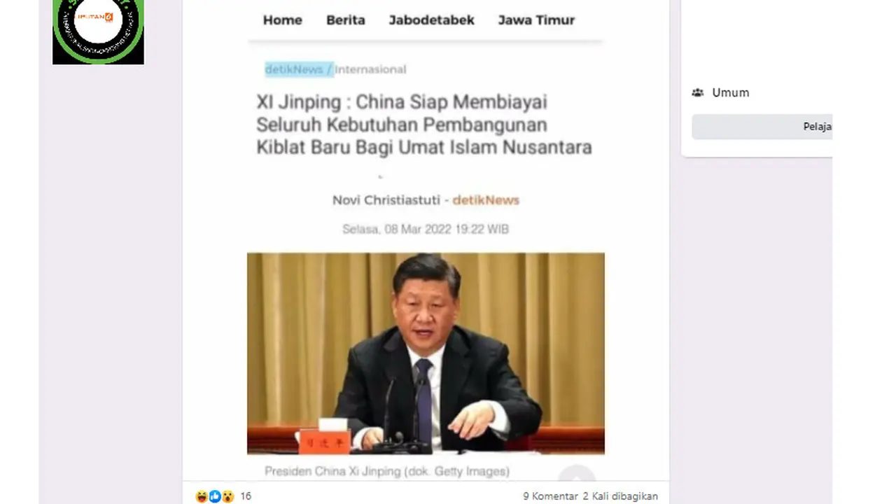 Cek Fakta Liputan6.com menelusuri pernyataan Presiden China XI Jinping