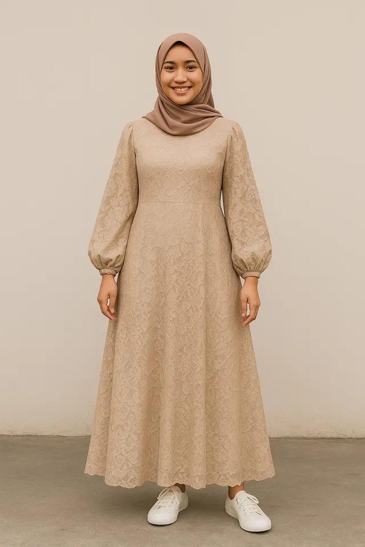 8 Inspirasi Model Gamis Syari A-Line Kombinasi Brokat, Pilihan Tepat untuk Tampil Elegan dan Anggun