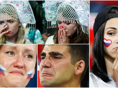 Berikut ini ragam ekspresi kecewa suporter tuan rumah Rusia usai disingkirkan Kroasia dari Piala Dunia 2018. (Foto-foto Kolase AP dan AFP)