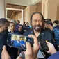 Ketua Umum Partai Nasdem Surya Paloh di Hotel Sultan Jakarta usai menghadiri Seminar Rakernas Partai NasDem. (Liputan6.com/Muhammad Radityo Priyasmoro)