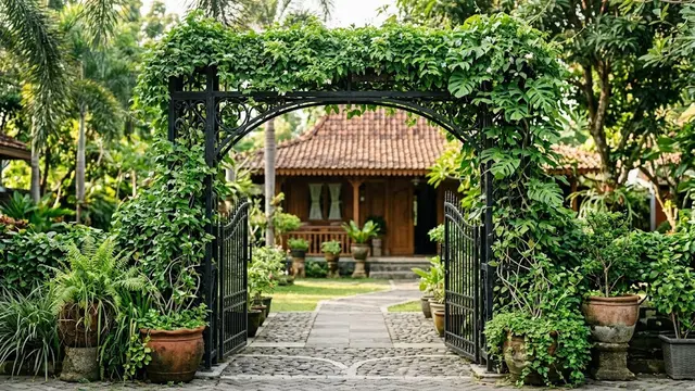 Gapura Tropis Hijau dengan Sentuhan Tanaman