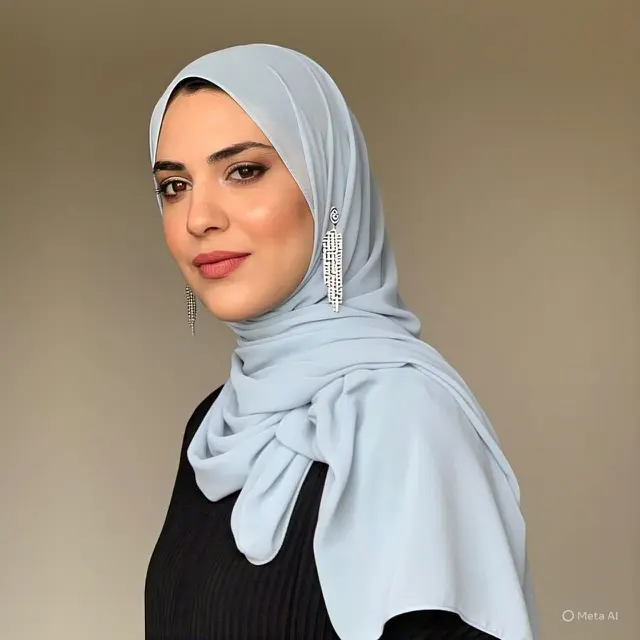 Dress Hitam Plisket dengan Hijab Abu-abu Muda