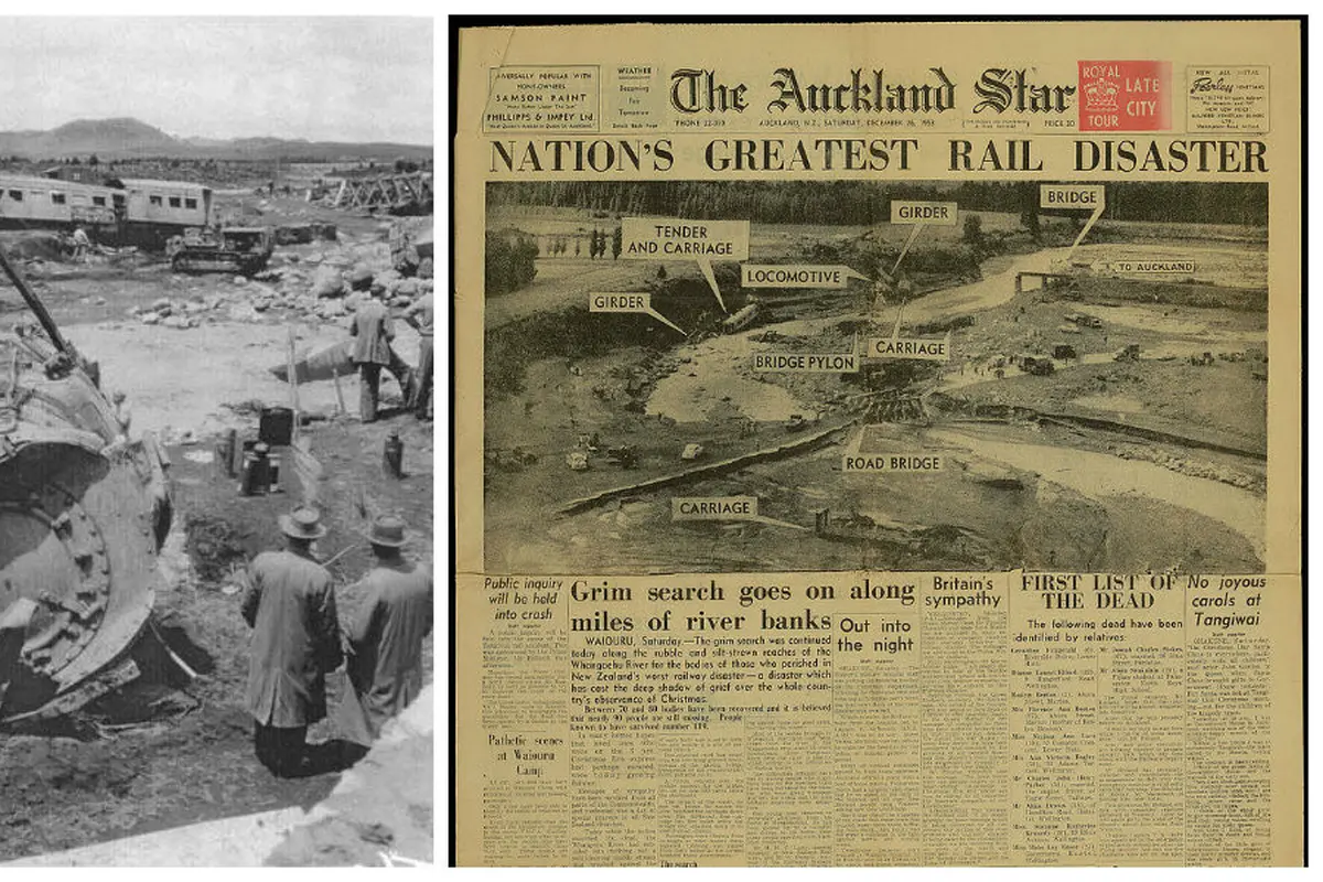 Kereta menuju Auckland, Selandia Baru mengalami celaka pada 24 Desember 1953 