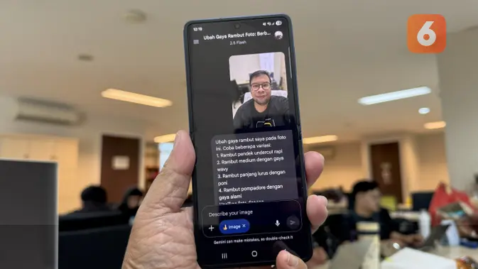 <p>Cara ubah gaya rambut pakai Gemini Nano Banana di Galaxy Z Flip7. (Liputan6.com/ Yuslianson)</p>