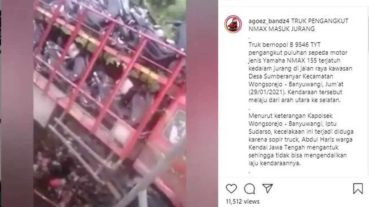 Truk Pengangkut Motor Yamaha NMAX Terjatuh Ke Jurang.