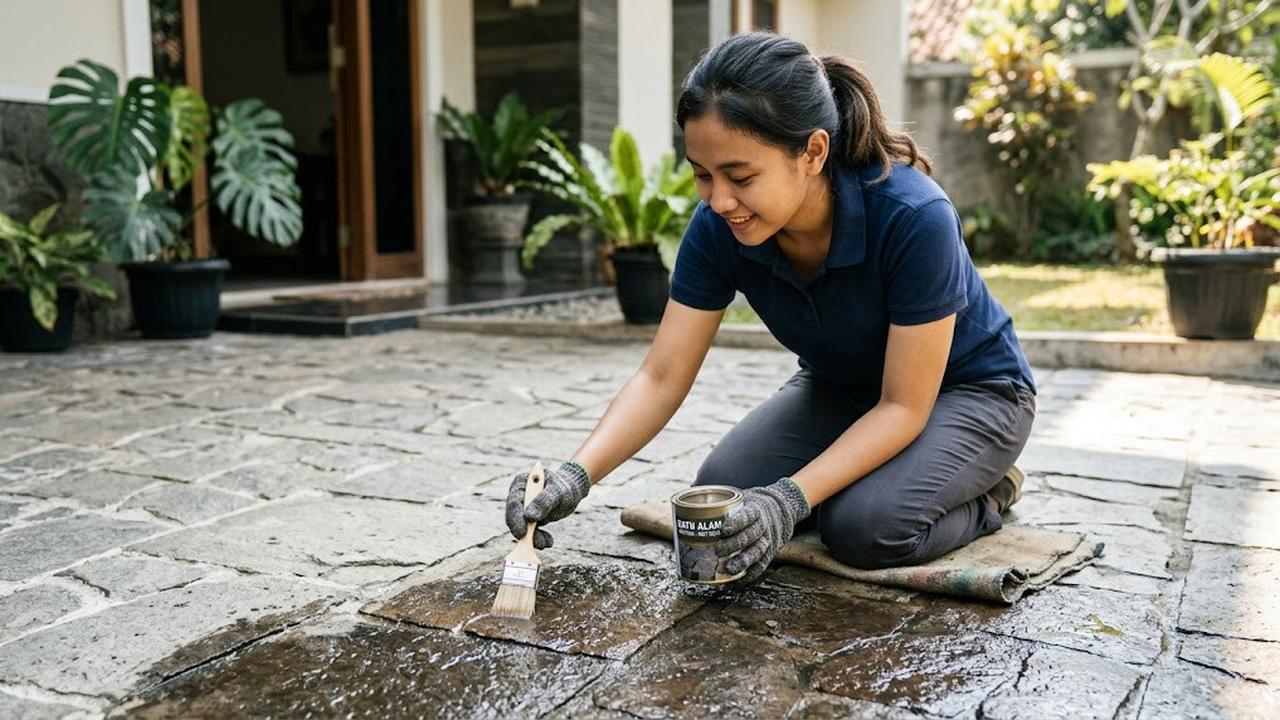 Cara Membersihkan Batu Alam Teras
