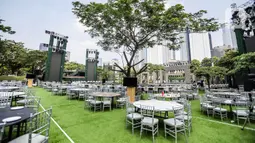 Gala dinner tersebut siap dilaksanakan di Hutan Kota Gelora Bung Karno (GBK). Hutan Kota GBK sendiri berada di dalam kawasan Kompleks Stadion GBK, Senayan, Jakarta. (Liputan6.com/Faizal Fanani)