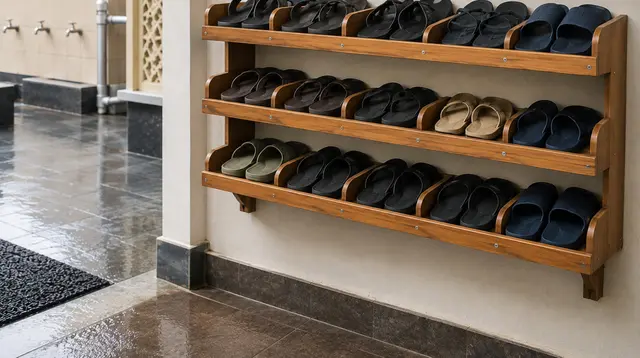 6 Ide Rak Sandal di Dekat Tempat Wudhu agar Tidak Berserakan, Praktis dan Hemat Ruang