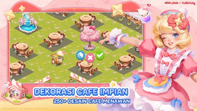 Dekorasi kafe impian di game Hello Cafe