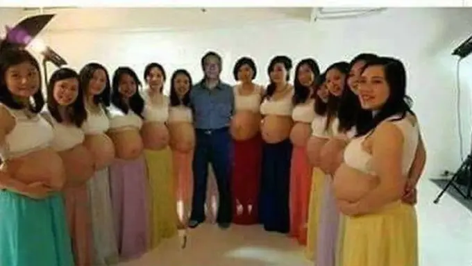 Bukan Main, Pria Ini Mejeng dengan 13 Istri yang Hamil Bersamaan