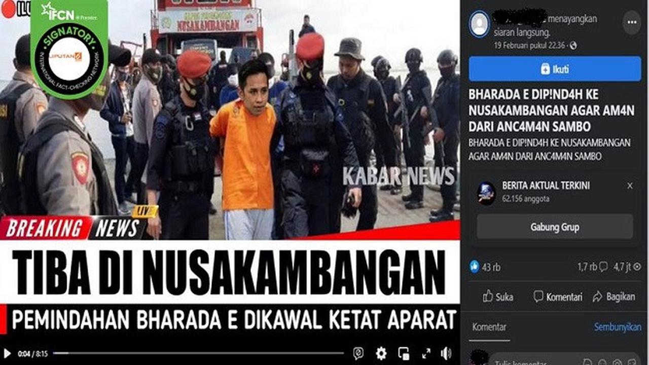 Gambar Tangkapan Layar Kabar Hoaks tentang Richard Eliezer Dipindah ke Nusakambangan Agar Aman dari Ancaman Ferdy Sambo (sumber: Facebook).