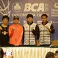 Para Atlet Bulutangkis Indonesia Indonesia Open 2017 dari China, Thaliand, Taiwan dan Amerika Serikat berfoto usai mengikuti sesi press conference di Hotel Sultan, Jakarta, Minggu (11/6/2017). (Bola.com/Nicklas Hanoatubun)