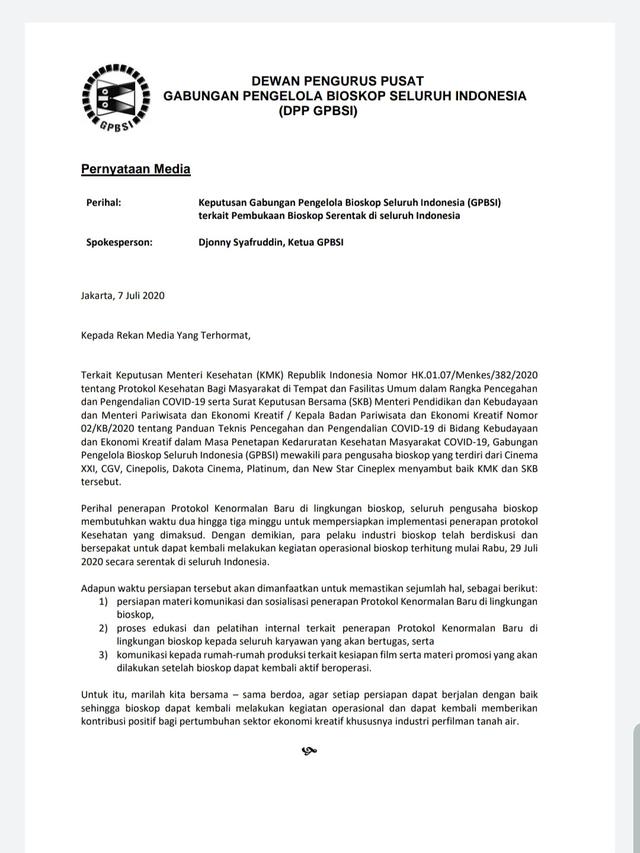 Surat edaran resmi dari Ketua GPBSI, Djonny Syafruddin. (Foto: Dok. Koleksi Pribadi Hariman Chalid.)