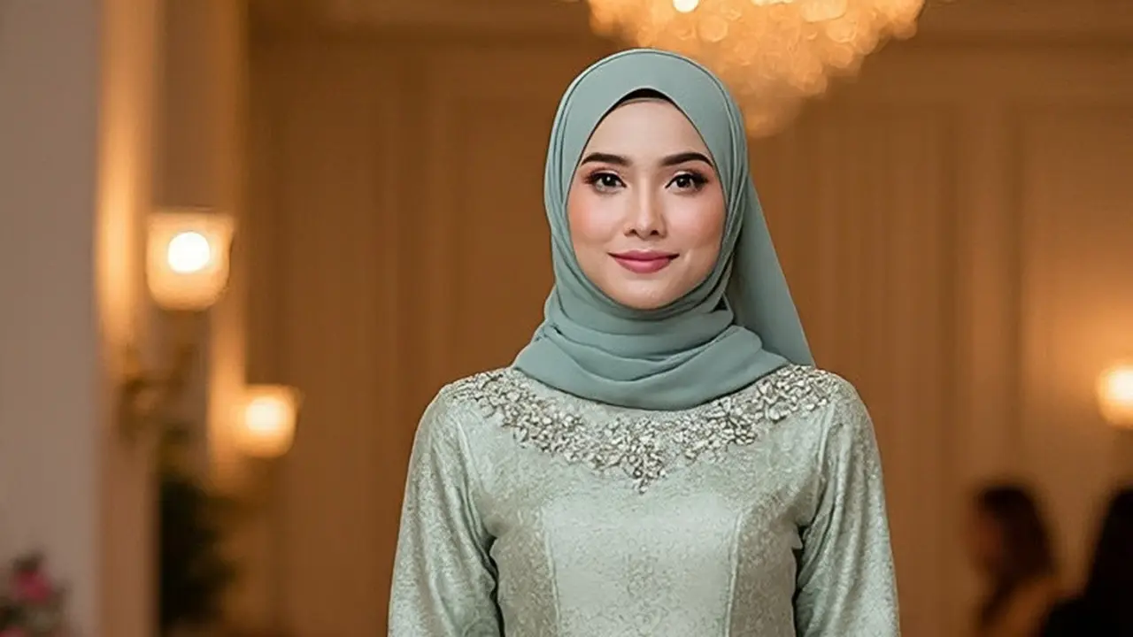 Model Gamis Brokat Warna Sage Terbaru