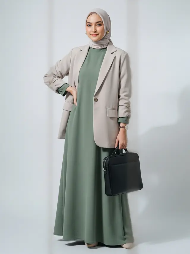 Gamis Crinkle Airflow dengan Blazer