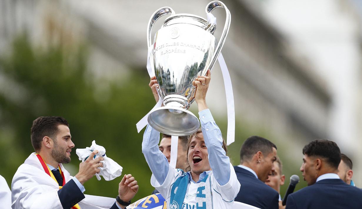 Luka Modric. Bersama Real Madrid berhasil mengalahkan Liverpool 3-1 dalam partai final Liga Champions 2017/2018 di Olympic Stadium, Kiev, 26 Mei 2018. (AFP/Benjamin Cremel)