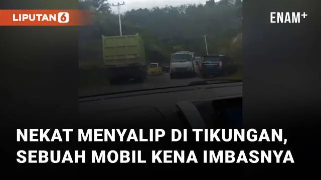 Sebuah mobil menyalip di tikungan mengundang perhatian