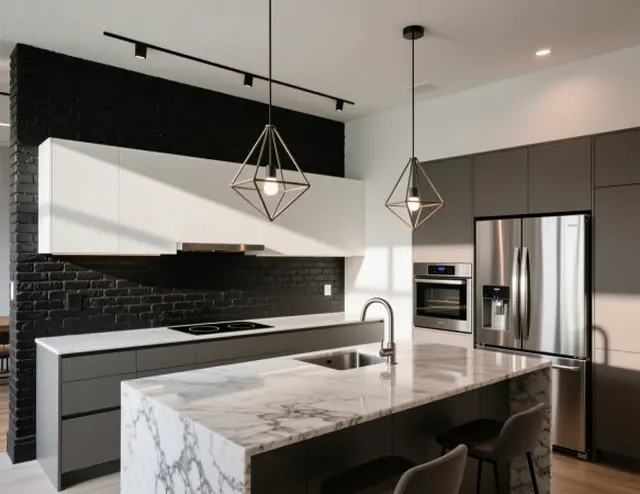Elegan dengan Bata Ekspos Hitam/Inspirasi Dapur Sederhana dengan Dinding Bata EksposInspirasi Dapur Sederhana dengan Dinding Bata Ekspos (Sumber: qwen.ai)